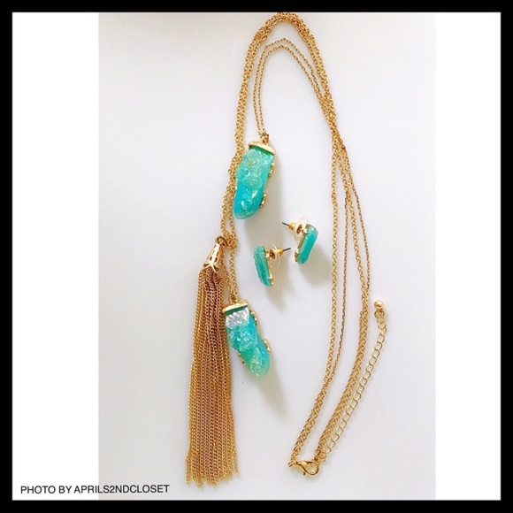 BANSRI AGATE STONE TASSEL NECKLACE EARRINGS SET - Picture 3 of 8